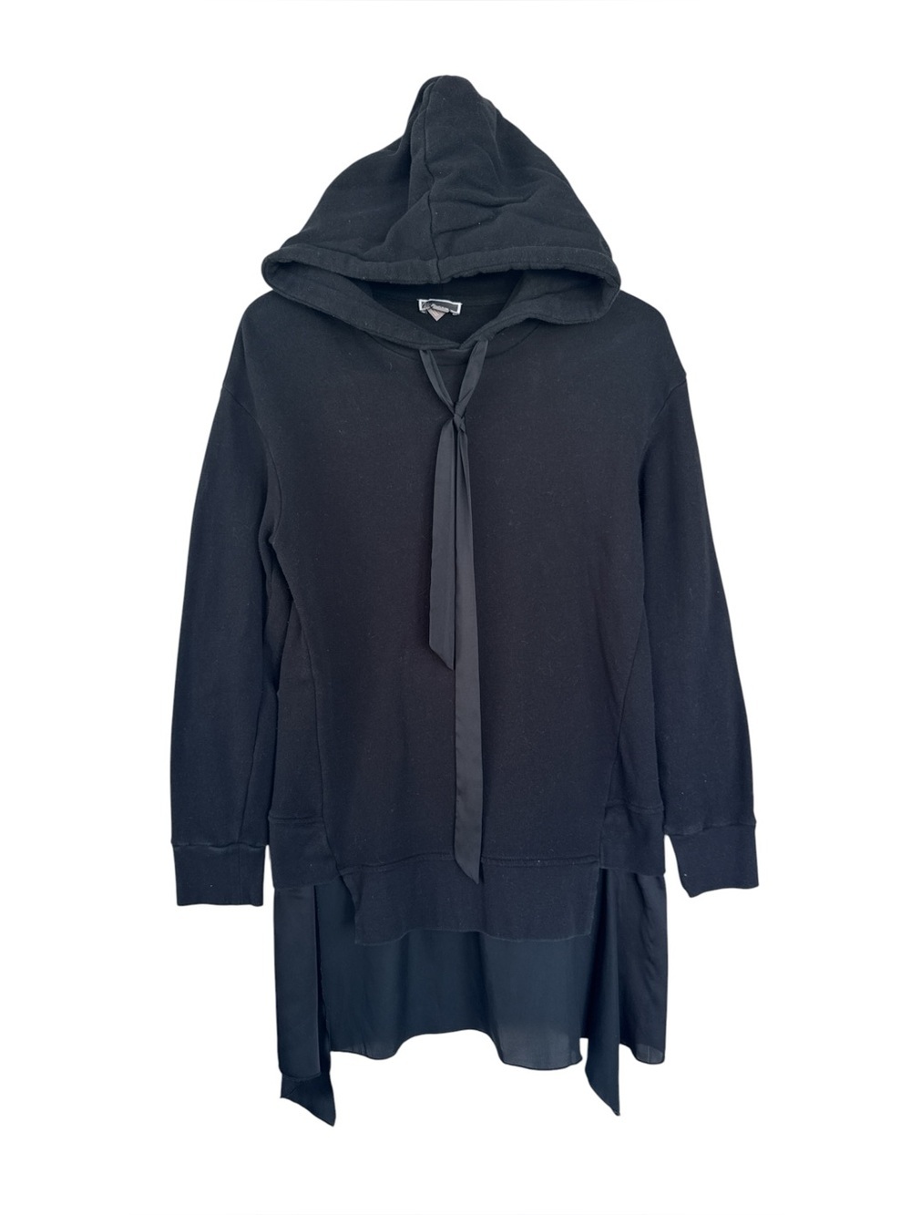 Chelsea28 Black Hooded Tunic Sweatshirt with Chiffon Hem | Size M